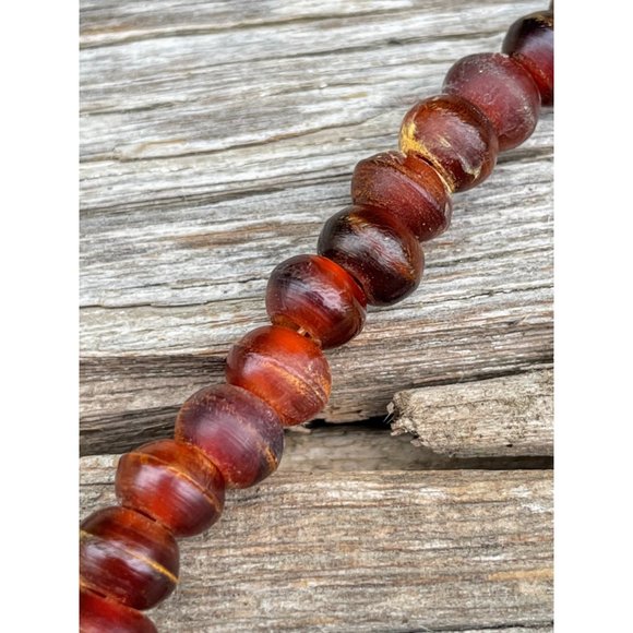 Vintage Bakelite Beaded Necklace Brutalist Brass copper Half Medallions - Picture 4 of 13